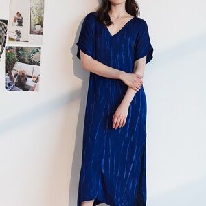 Elegant Blue Satin Tie Dye Dress